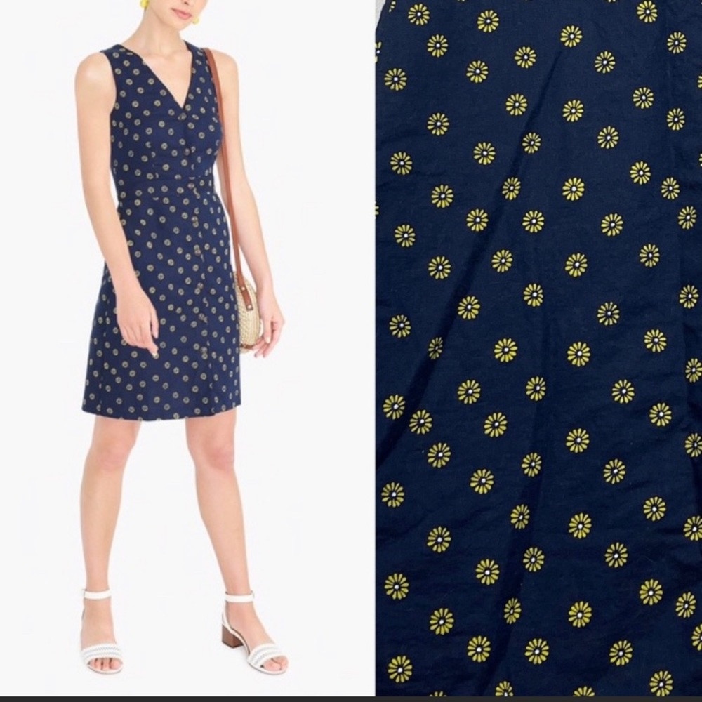 Navy blue w/yellow print linen/cotton dress size 8